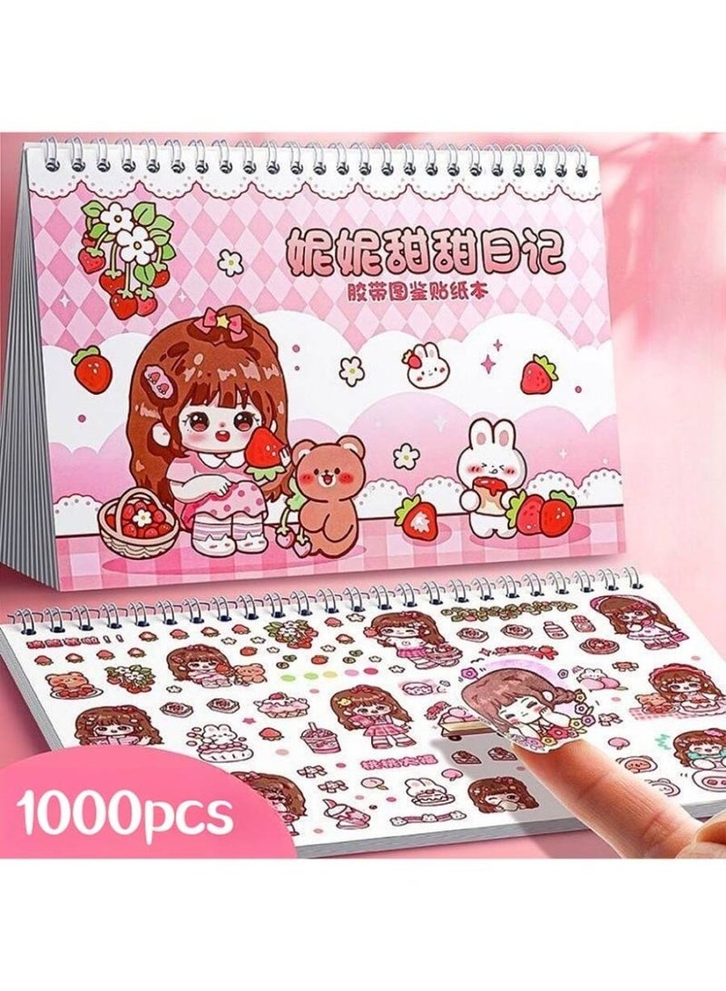 كتاب ملصقات شخصيات كرتونية لطيفة يحتوي على 1000 ملصق زخرفي ذاتي اللصق - مثالي لعمل دفاتر القصاصات، والمجلات، والحرف اليدوية؛ يتضمن أشكال غير منتظمة مع لمسة لامعة وتصميم محمول للاستخدام السهل في الدفاتر، والمفكرات، والمستلزمات المكتبية - Image 1